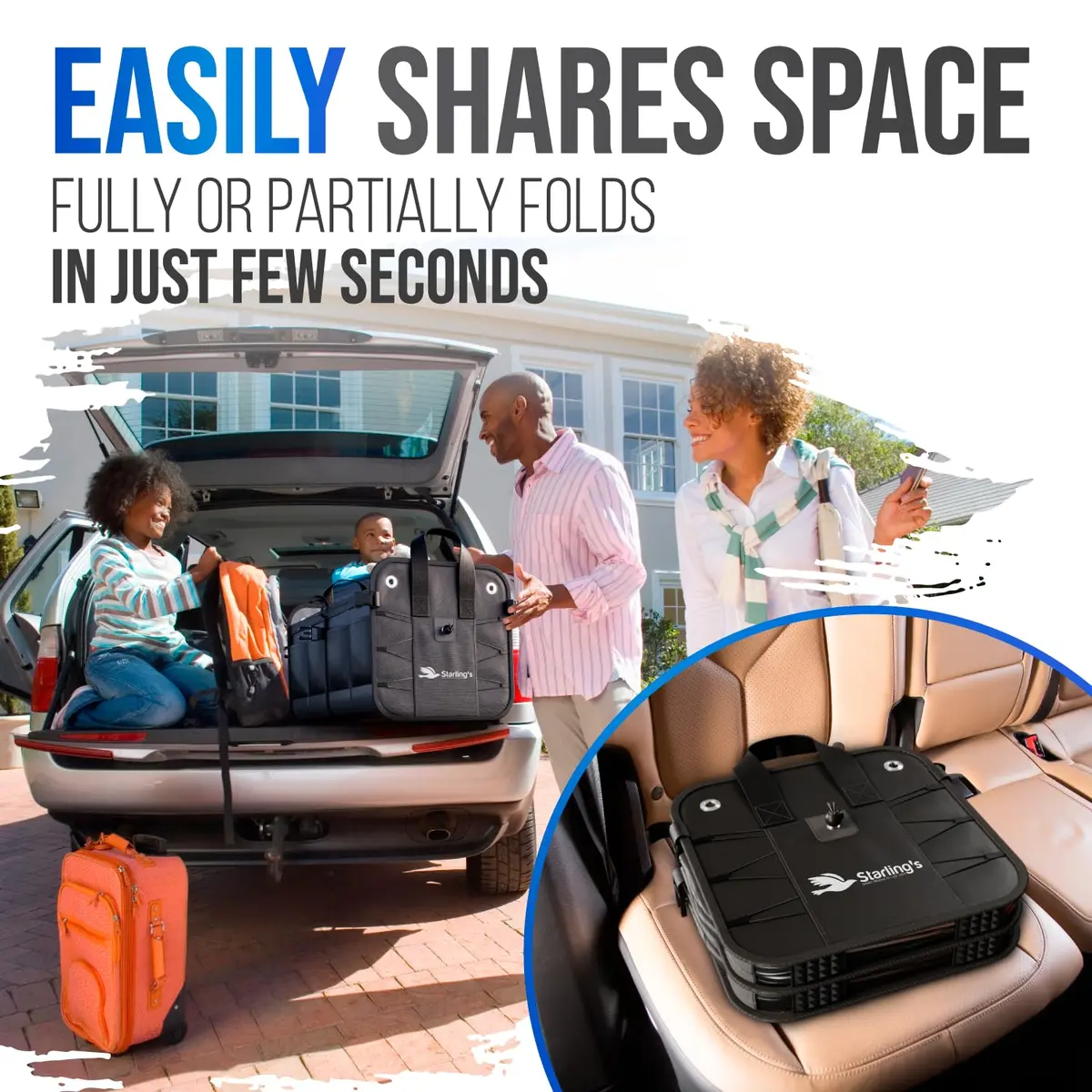 Starling's Car Trunk Organizer Large Collapsible Waterproof Storage Box for SUV, Truck & Car | Adjustable Compartments, Heavy-Duty 1680D Polyester, Non-Slip Base - view 4