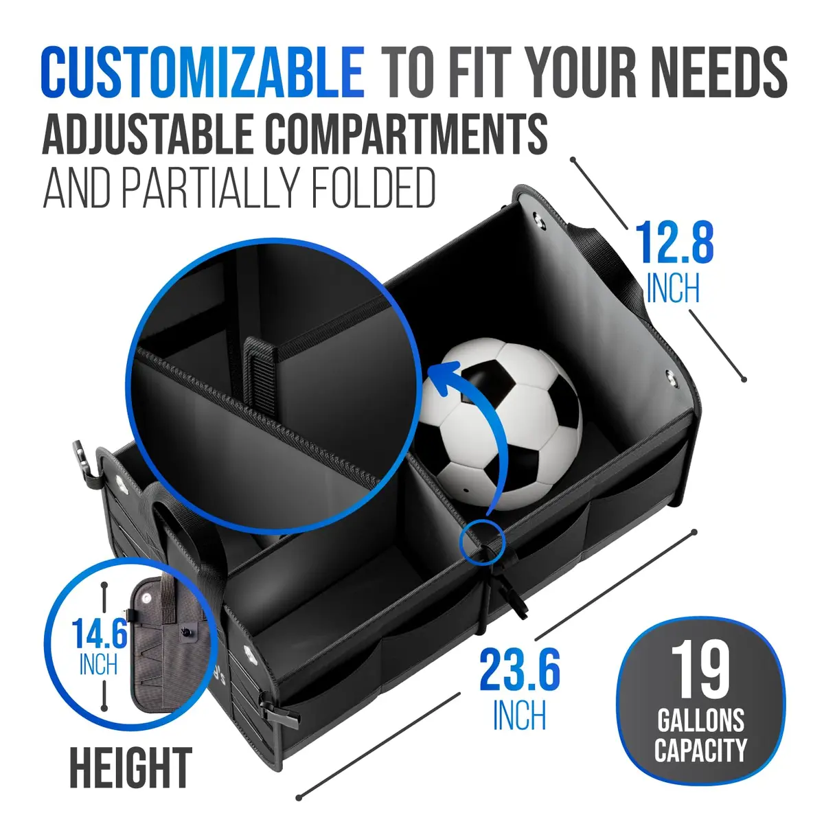 Starling's Car Trunk Organizer Large Collapsible Waterproof Storage Box for SUV, Truck & Car | Adjustable Compartments, Heavy-Duty 1680D Polyester, Non-Slip Base - view 5