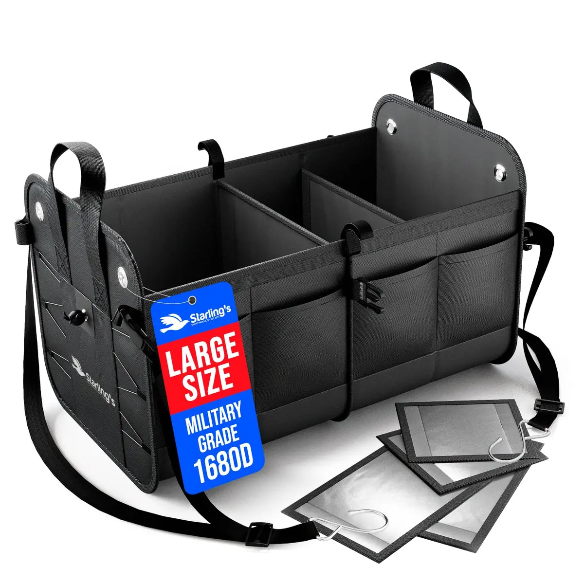 Starling's Car Trunk Organizer Large Collapsible Waterproof Storage Box for SUV, Truck & Car | Adjustable Compartments, Heavy-Duty 1680D Polyester, Non-Slip Base - main product image