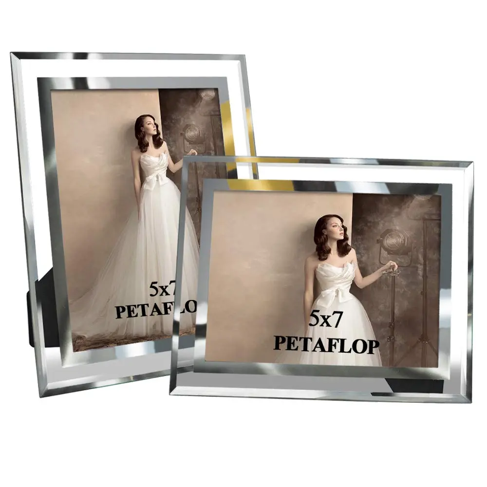 PETAFLOP 5x7 Picture Frames Set of 2 | Modern Glass Wall & Tabletop Decor (5x7 inch) - main product image