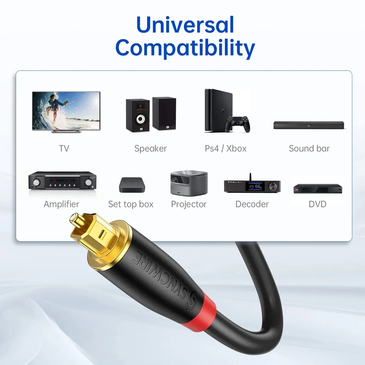SYNCWIRE Digital Optical Audio Cable 10 ft | 24K Gold-Plated, Ultra-Durable Fiber Optic Toslink Cord for Home Theater & Gaming - view 5