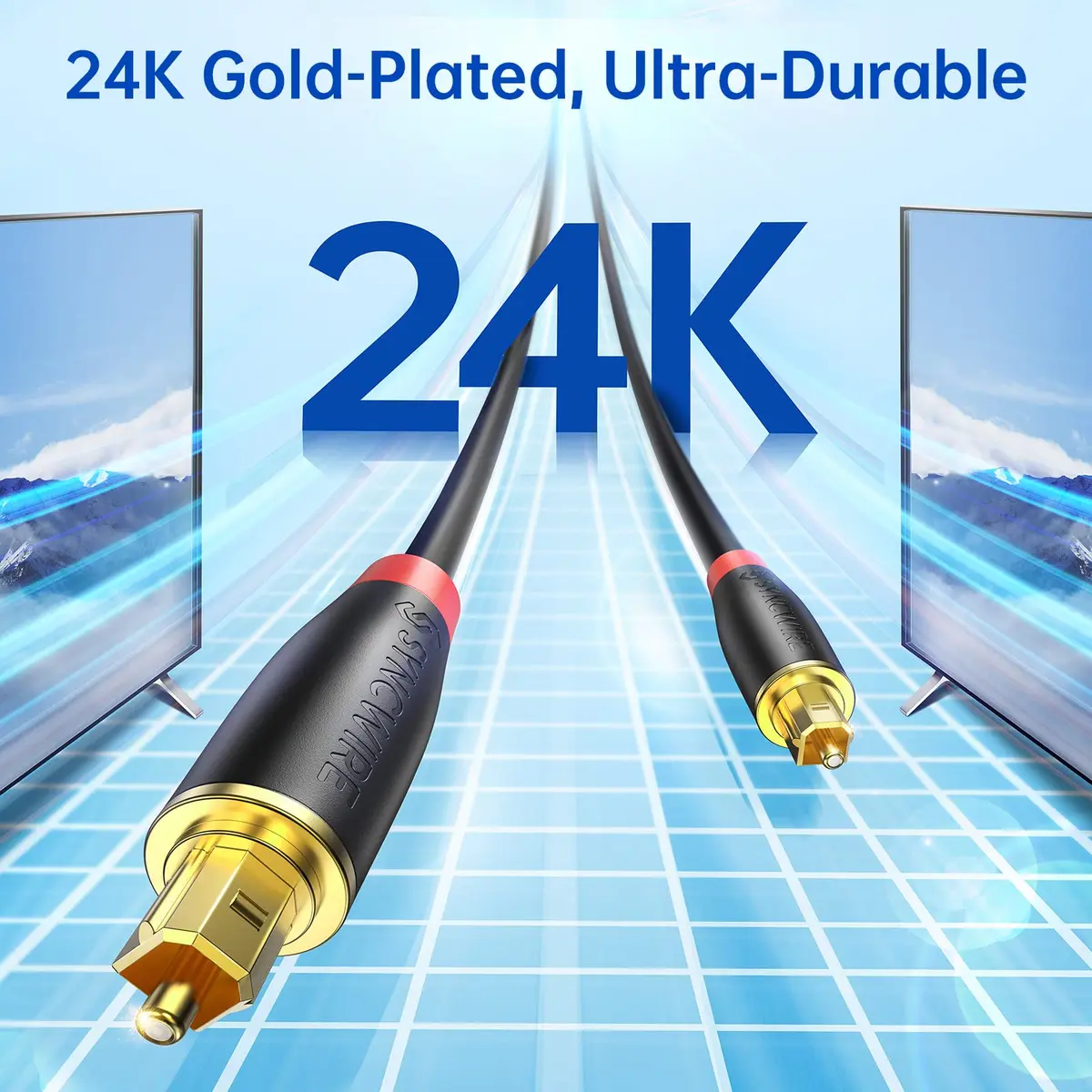 SYNCWIRE Digital Optical Audio Cable 10 ft | 24K Gold-Plated, Ultra-Durable Fiber Optic Toslink Cord for Home Theater & Gaming - view 4