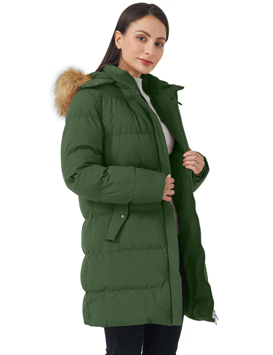 WenVen Women's Winter Thicken Long Puffer Coat with Hood, Army Green, L | Waterproof & Slim Fit - view 4