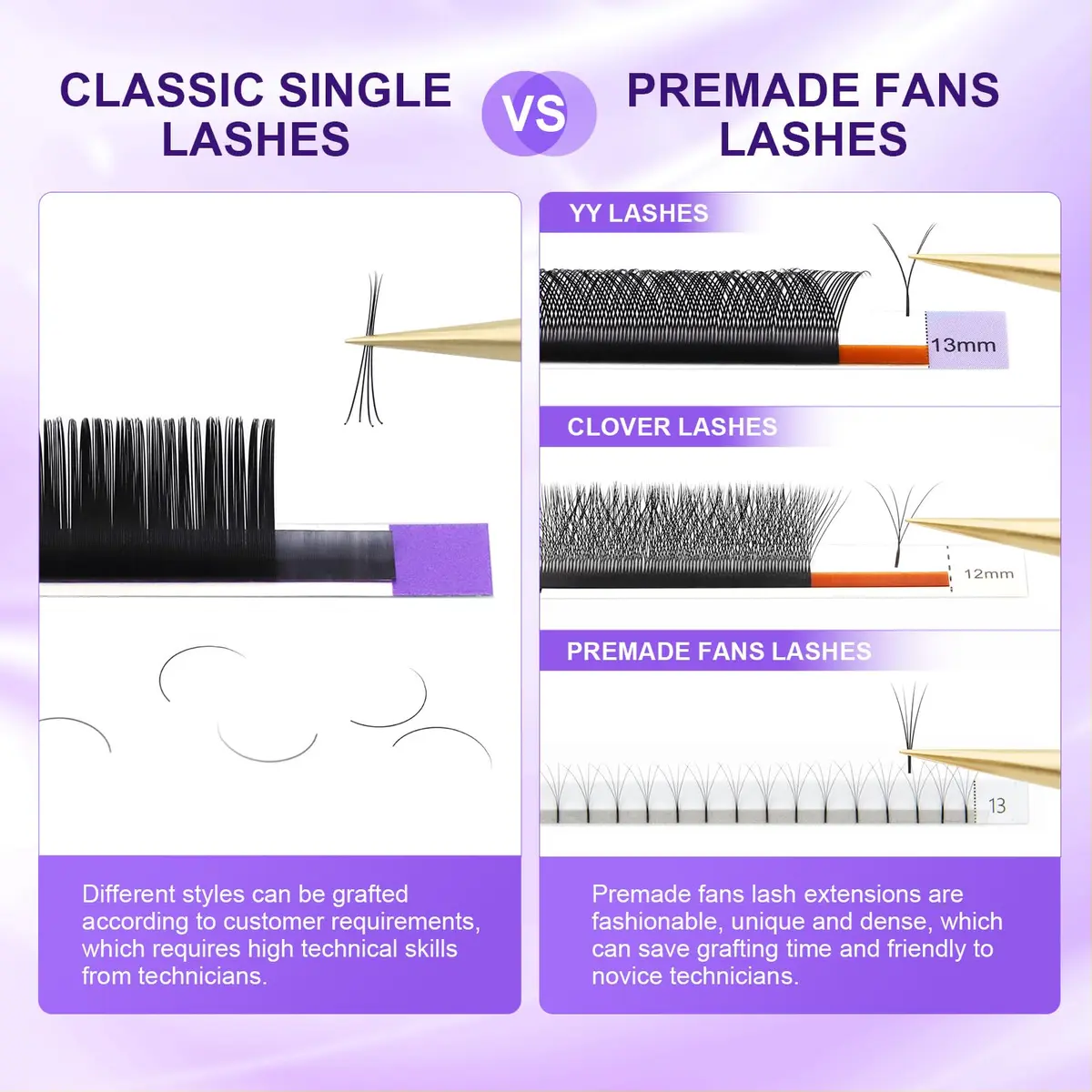 NAGARAKU Classic Individual Lash Extensions 0.07 C 9mm For Volume Fans | Handmade Faux Mink Lashes - view 8