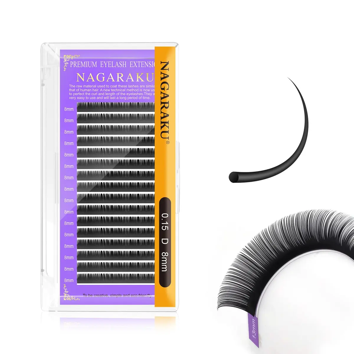 NAGARAKU Individual Eyelash Extensions 0.15 D Curl 8mm | Handmade Faux Mink for Classic Grafting - main product image