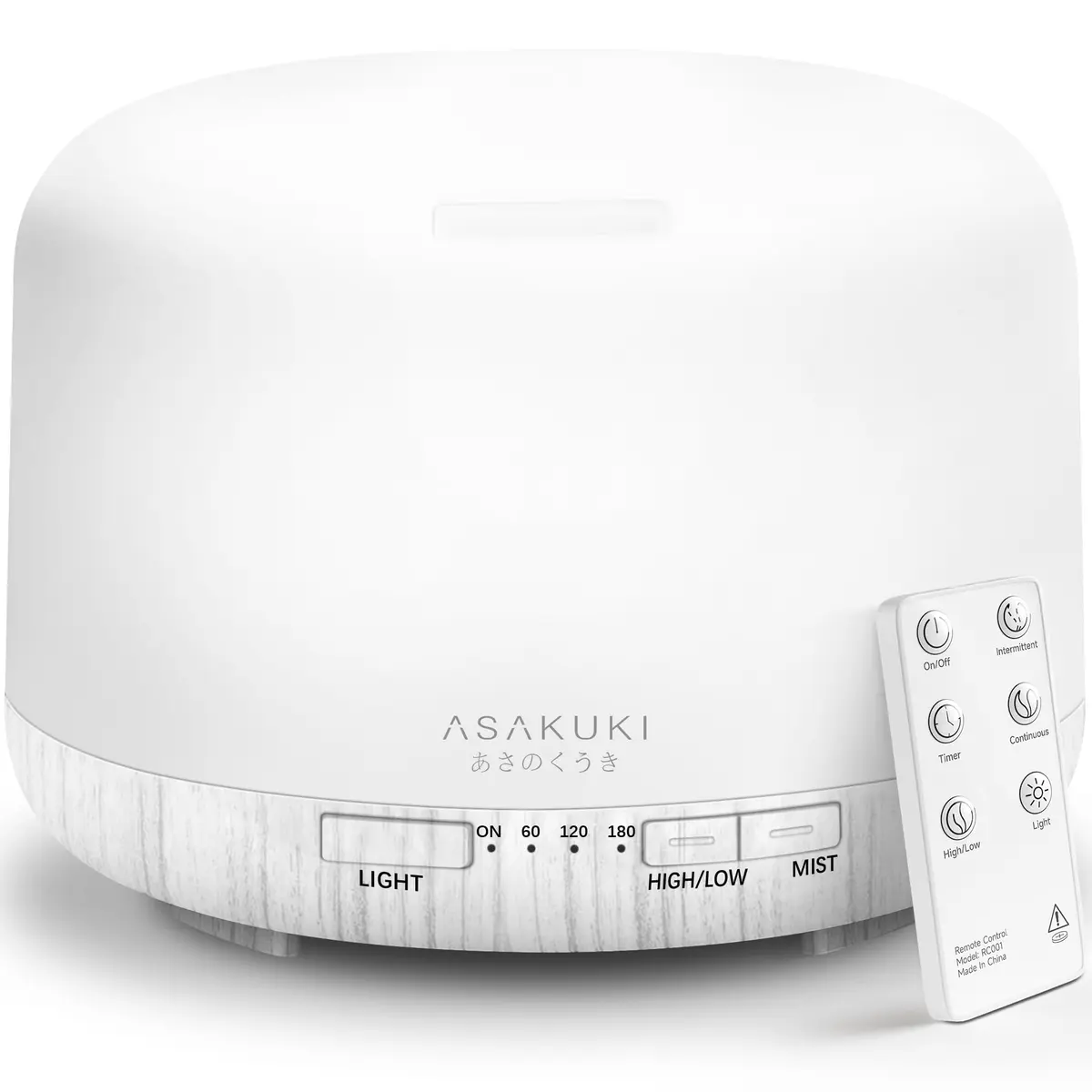 ASAKUKI Essential Oil Diffuser for Home, 500ML Aromatherapy Humidifier with Remote Control & 7 Color LED Lights | 156g (5.5oz) White - main product image