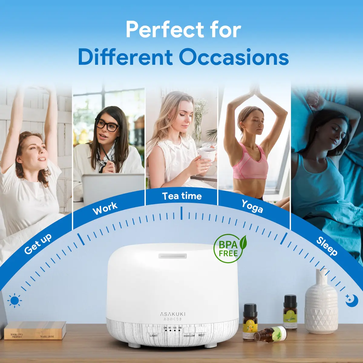 ASAKUKI Essential Oil Diffuser for Home, 500ML Aromatherapy Humidifier with Remote Control & 7 Color LED Lights | 156g (5.5oz) White - view 6