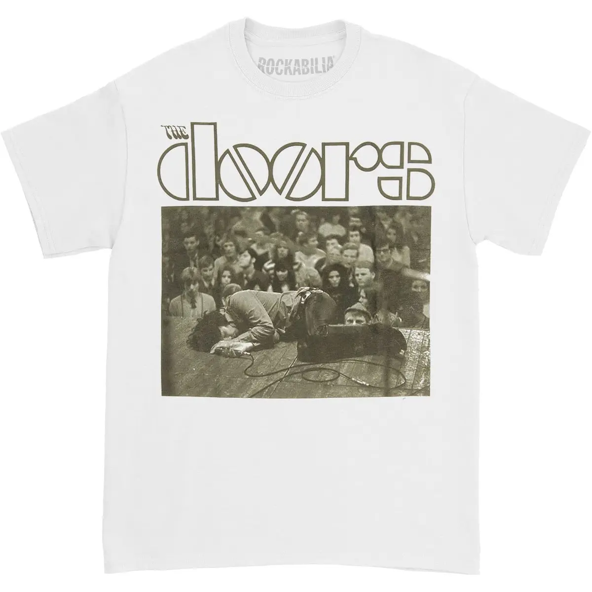 The Doors Stage Photo T-Shirt, White, Large | Iconic Jim Morrison Stage Print, Comfortable Cotton - main product image