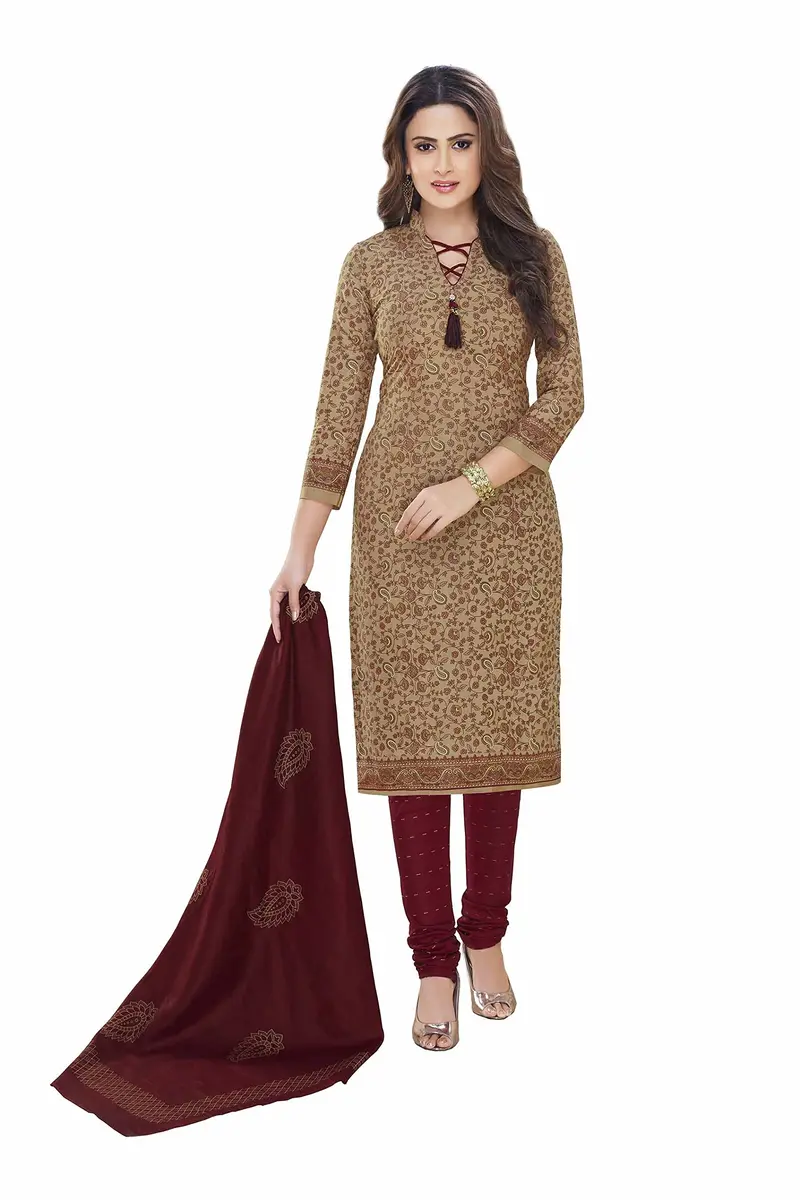 Miraan Women's Printed Cotton Dress Material Free Size Brown | Unstitched Casual Wear - main product image