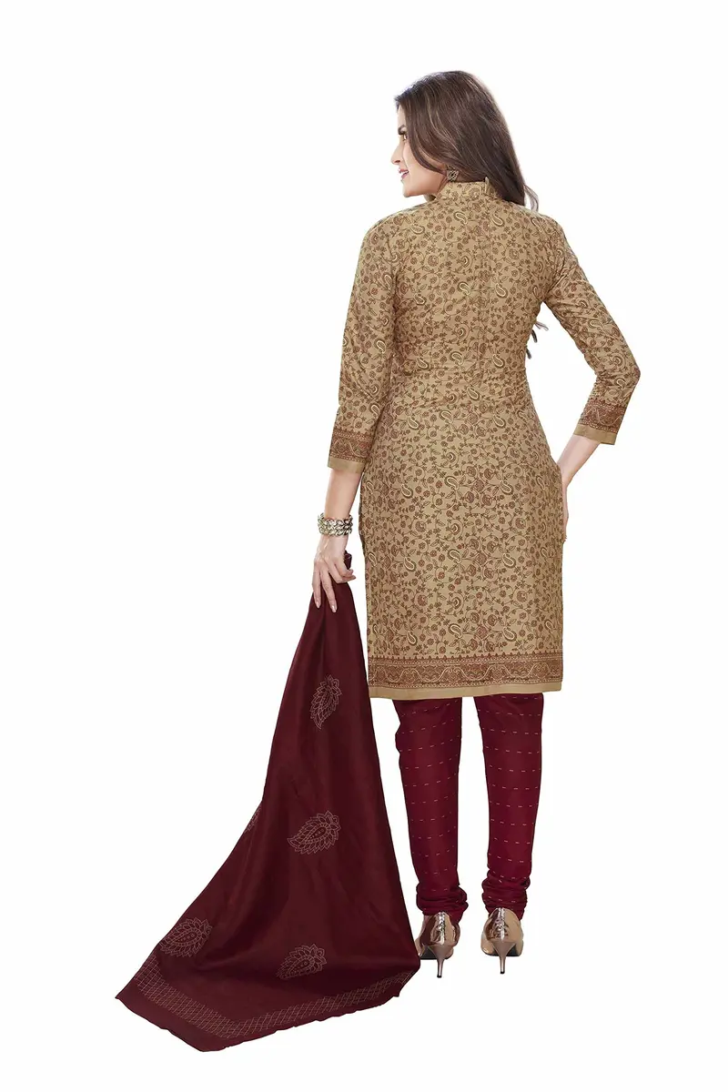 Miraan Women's Printed Cotton Dress Material Free Size Brown | Unstitched Casual Wear - view 2