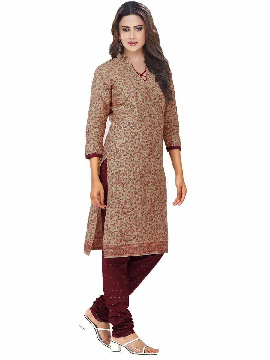 Miraan Women's Printed Cotton Dress Material Free Size Brown | Unstitched Casual Wear - view 3