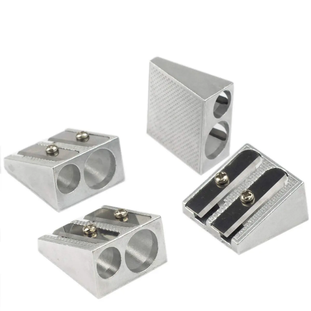 WEKOIL Metal Pencil Sharpeners, Pack of 4, Silver | Dual Hole for Graphite & Colored Pencils - main product image