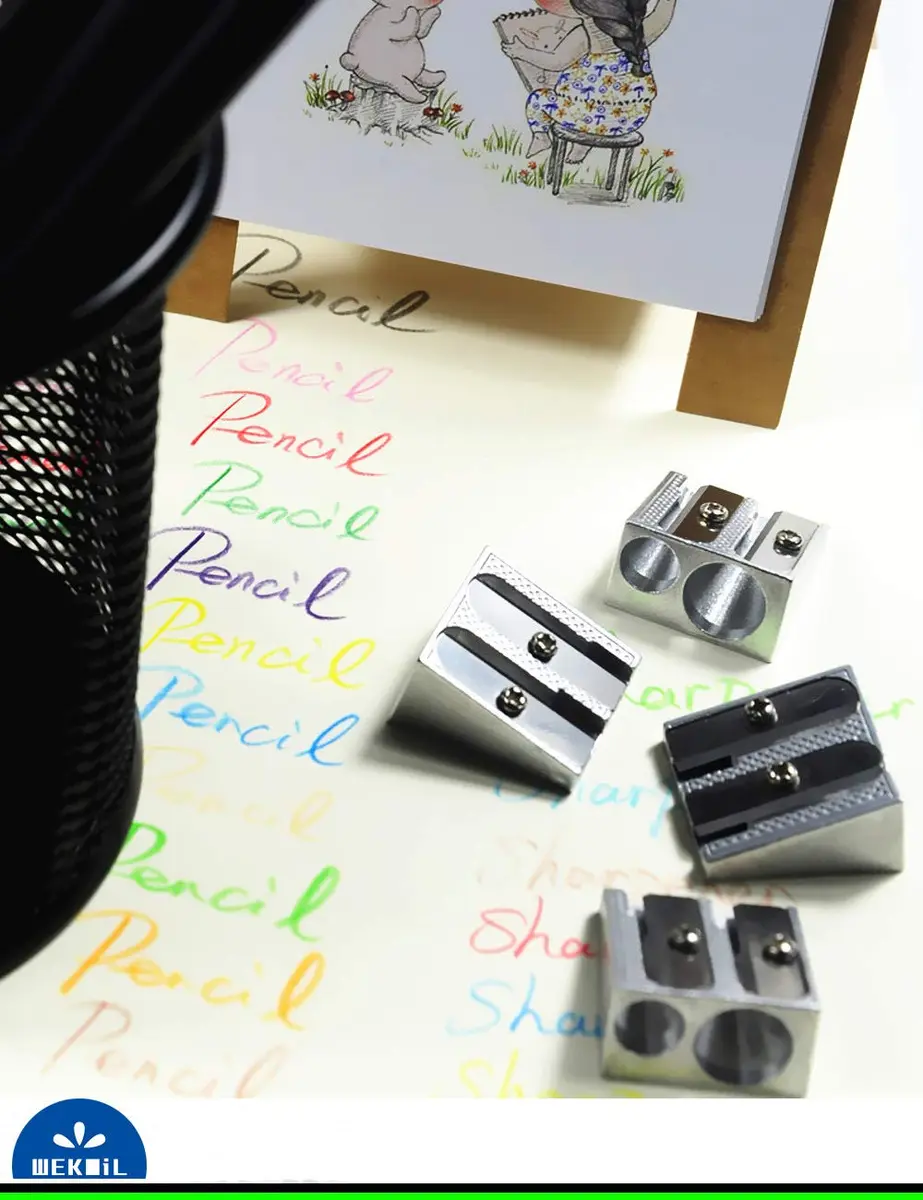 WEKOIL Metal Pencil Sharpeners, Pack of 4, Silver | Dual Hole for Graphite & Colored Pencils - view 6