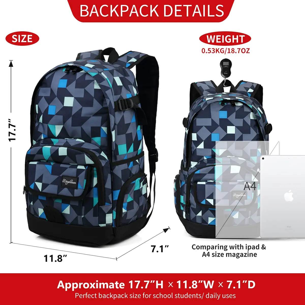 rickyh style School Backpack Travel Bag for Men & Women Lightweight College | Water-Resistant & Durable - view 4