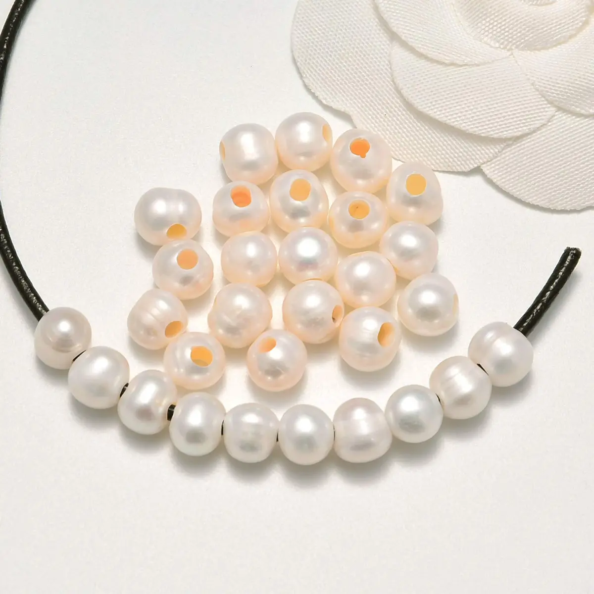 AD Beads Natural Gemstone 10mm Round Loose Beads Big Hole 2mm | White Pearl Jewelry Beads - view 2
