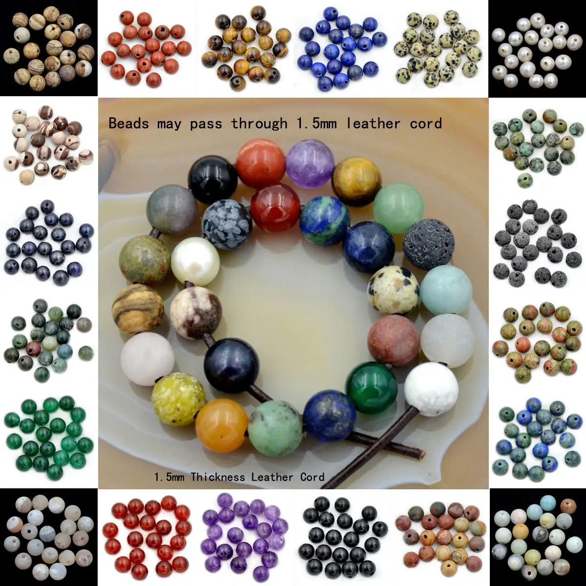 AD Beads Natural Gemstone 10mm Round Loose Beads Big Hole 2mm | White Pearl Jewelry Beads - view 3