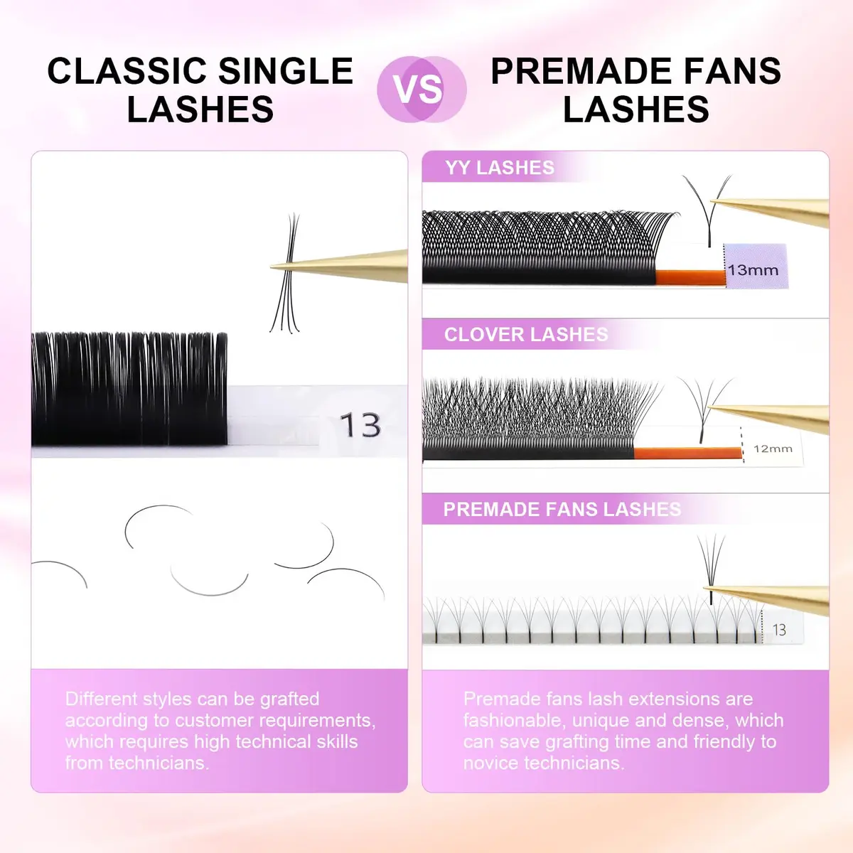 NAGARAKU Classic Individual Lash Extensions 0.10 C 7-15mm Mix | Professional Matte Black PBT Fiber Lashes - view 9