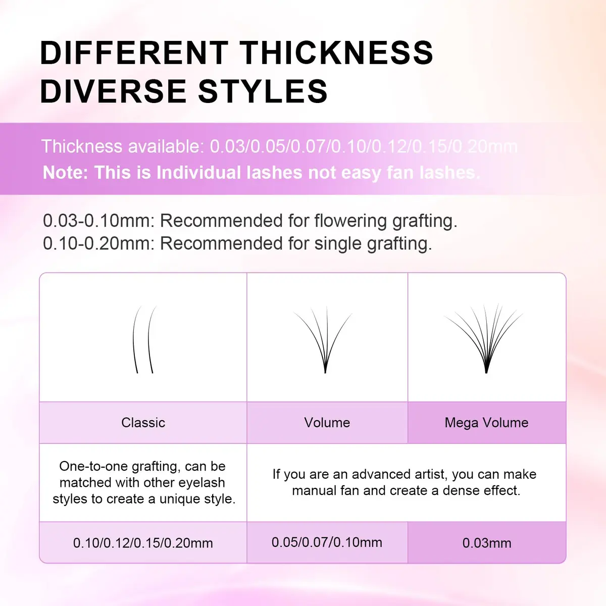 NAGARAKU Classic Individual Lash Extensions 0.10 C 7-15mm Mix | Professional Matte Black PBT Fiber Lashes - view 3