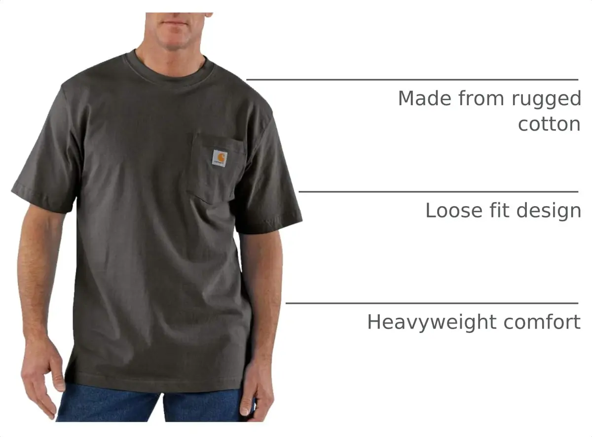 Carhartt Iconic K87 Pocket T-Shirt Small | Heavyweight Cotton, Loose Fit, Durable Workwear - view 2