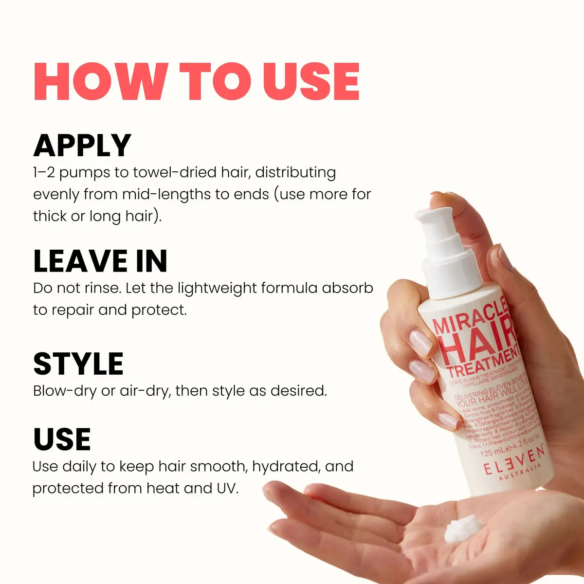 ELEVEN AUSTRALIA Miracle Hair Treatment Leave-In Conditioner 4.2 Fl Oz | All Hair Types, UV & Heat Protection - view 5