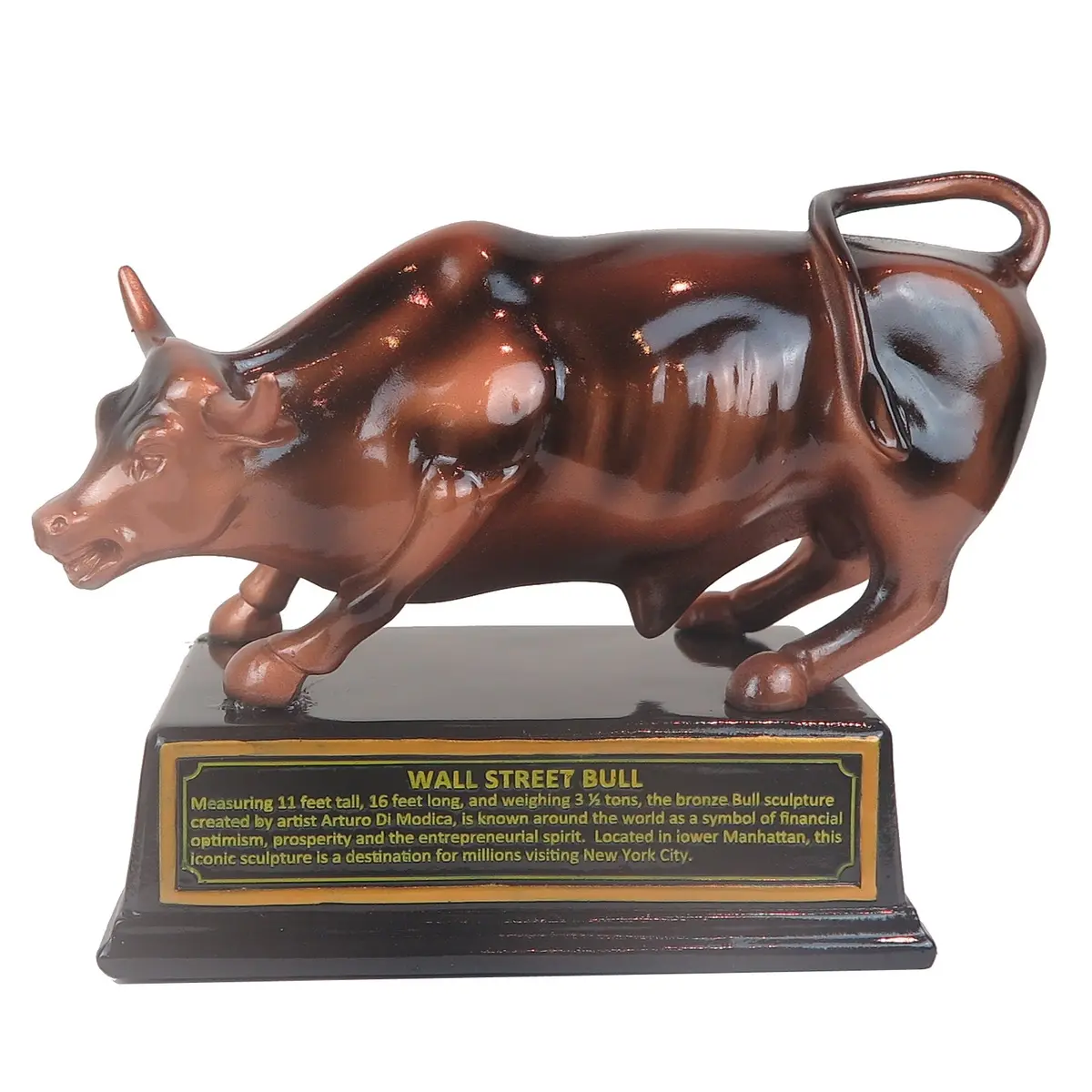 Torkia Official Licensed Bronze Wall Street Bull Stock Market NYC Figurine with Base (Large 6.5") | Collectible Wall Street Figurine - view 2