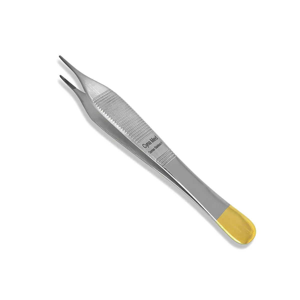 Cynamed 4.75" Adson Plastic Surgery Forceps with Tungsten Carbide Inserts | Serrated Tips, Gold Handle - main product image