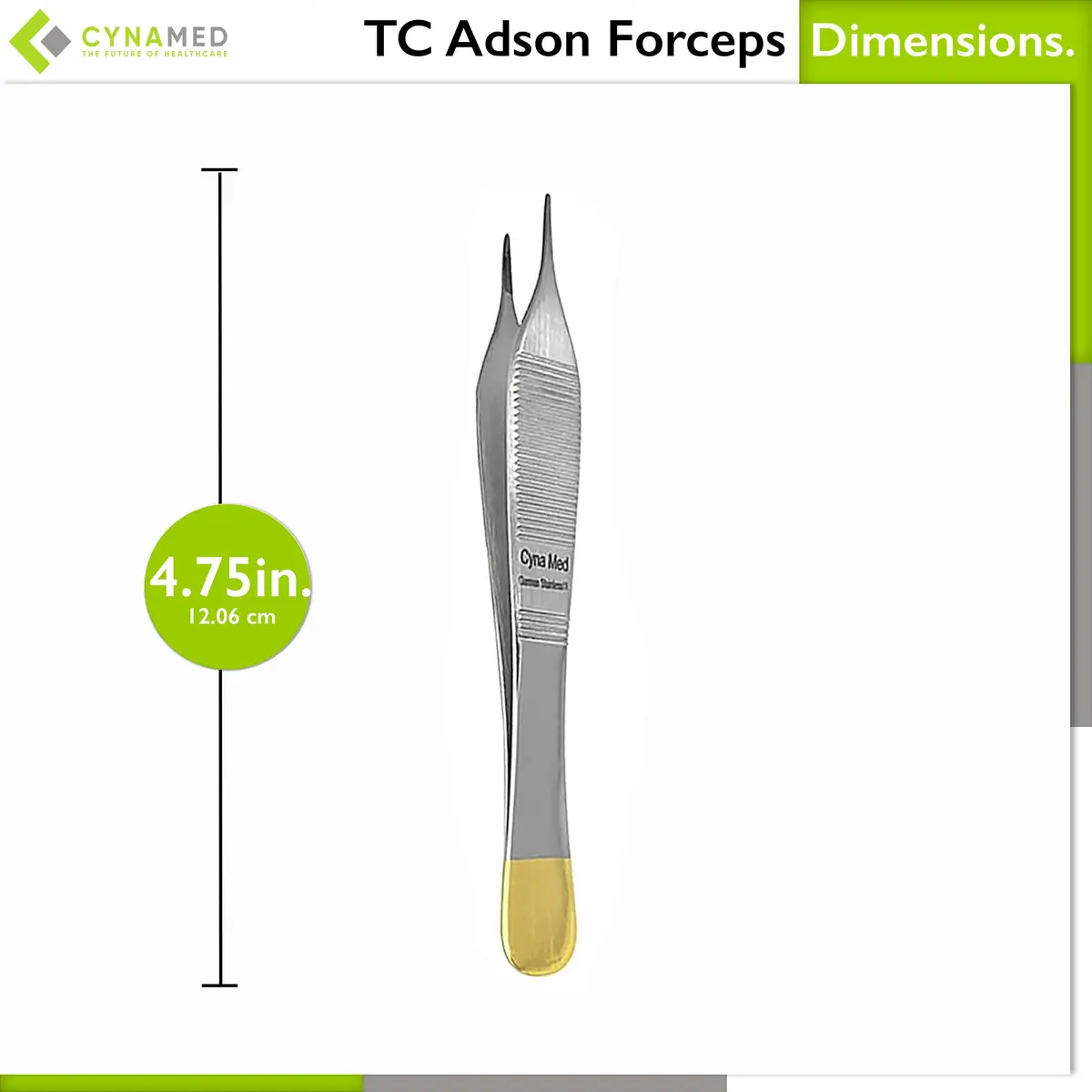 Cynamed 4.75" Adson Plastic Surgery Forceps with Tungsten Carbide Inserts | Serrated Tips, Gold Handle - view 4
