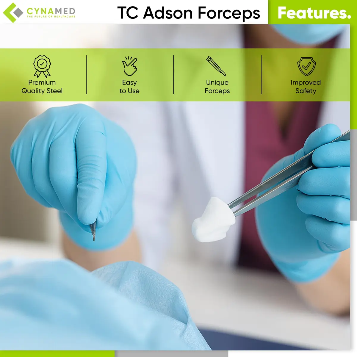 Cynamed Adson Plastic Surgery Forceps 4.75" Straight Fine Point | Tungsten Carbide Inserts with Gold Handle - view 5