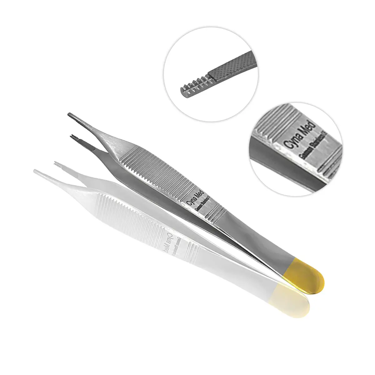 Cynamed Adson Plastic Surgery Forceps 4.75" Straight Fine Point Gold Handle | Tungsten Carbide Inserts (9X9 Teeth) - view 5