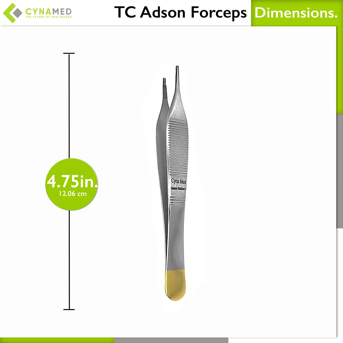 Cynamed Adson Plastic Surgery Forceps 4.75" Straight Fine Point Gold Handle | Tungsten Carbide Inserts (9X9 Teeth) - view 3
