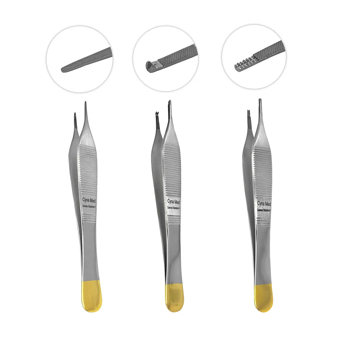 Cynamed Adson Plastic Surgery Forceps 4.75" Straight Fine Point Gold Handle | Tungsten Carbide Inserts (9X9 Teeth) - view 4