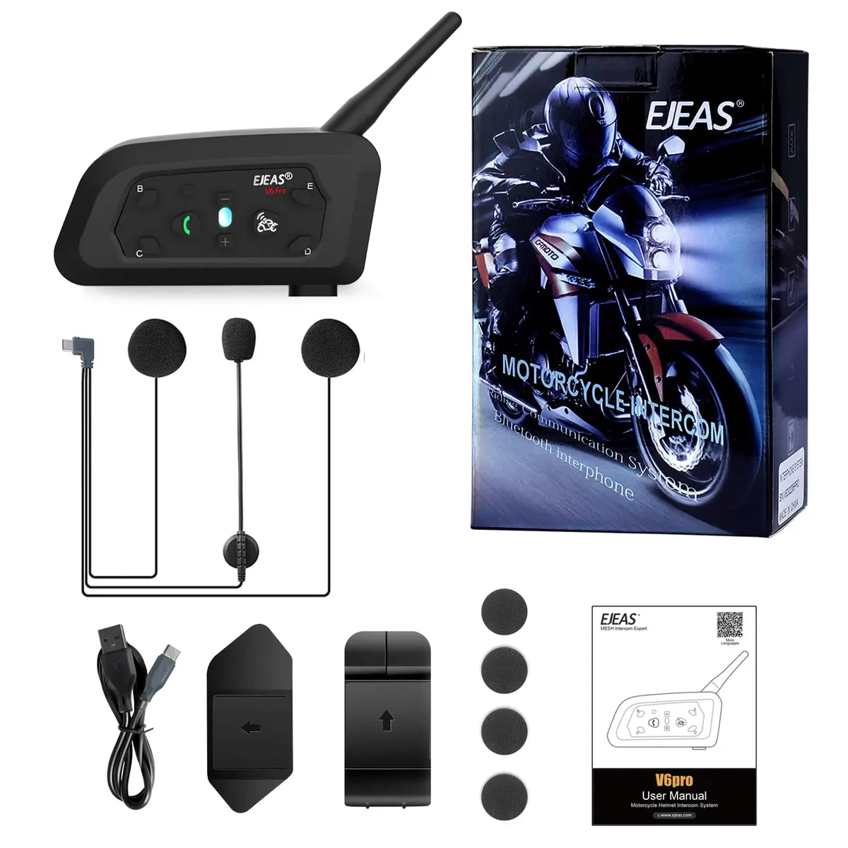 EJEAS V6 Pro Motorcycle Helmet Bluetooth Intercom 850mAh Waterproof Noise Cancellation - view 7