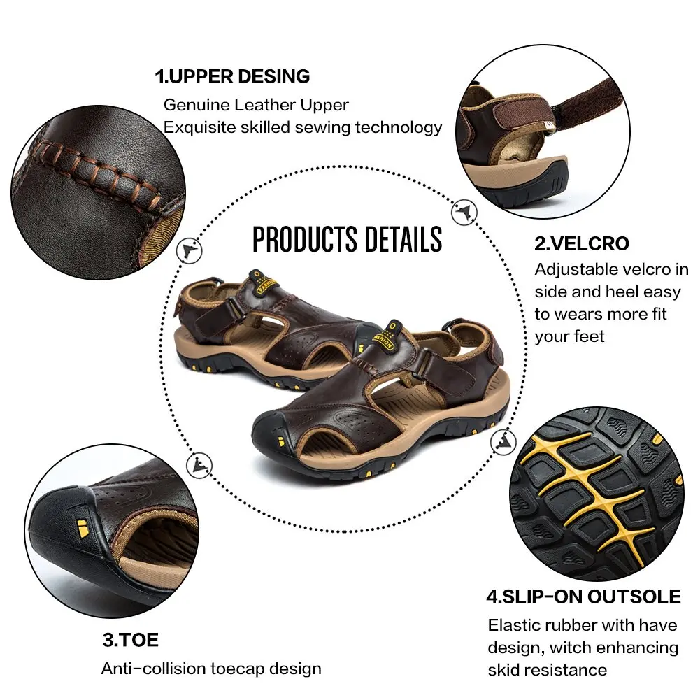 BINSHUN Leather Hiking Sandals for Men | Water-Resistant Outdoor Sport Shoes (US6/US7.5/US9.5/US11.5) - view 3