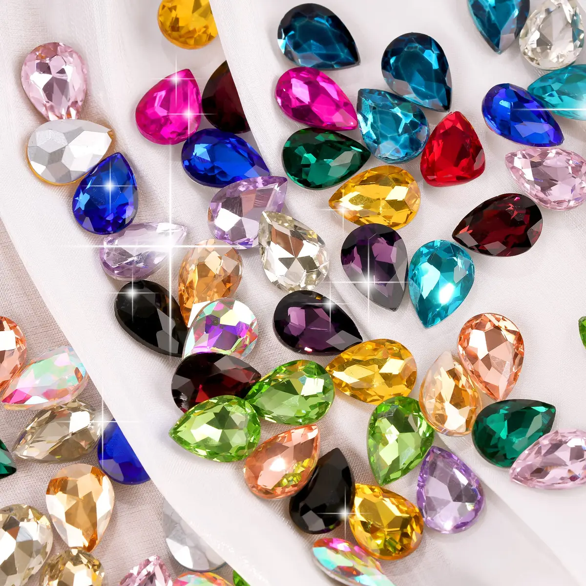 Jyukan Teardrop Crystal AB Resin Rhinestone 14mm x 10mm | Sparkling Pointback Glass for Jewelry & Crafts - view 7