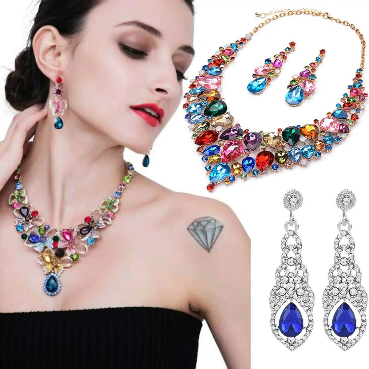 Jyukan Teardrop Crystal AB Resin Rhinestone 14mm x 10mm | Sparkling Pointback Glass for Jewelry & Crafts - view 8