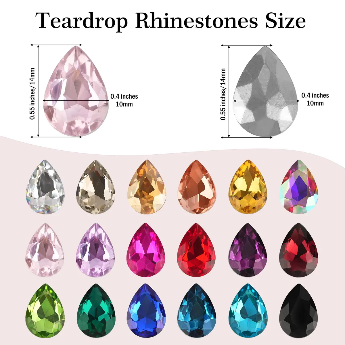 Jyukan Teardrop Crystal AB Resin Rhinestone 14mm x 10mm | Sparkling Pointback Glass for Jewelry & Crafts - view 2