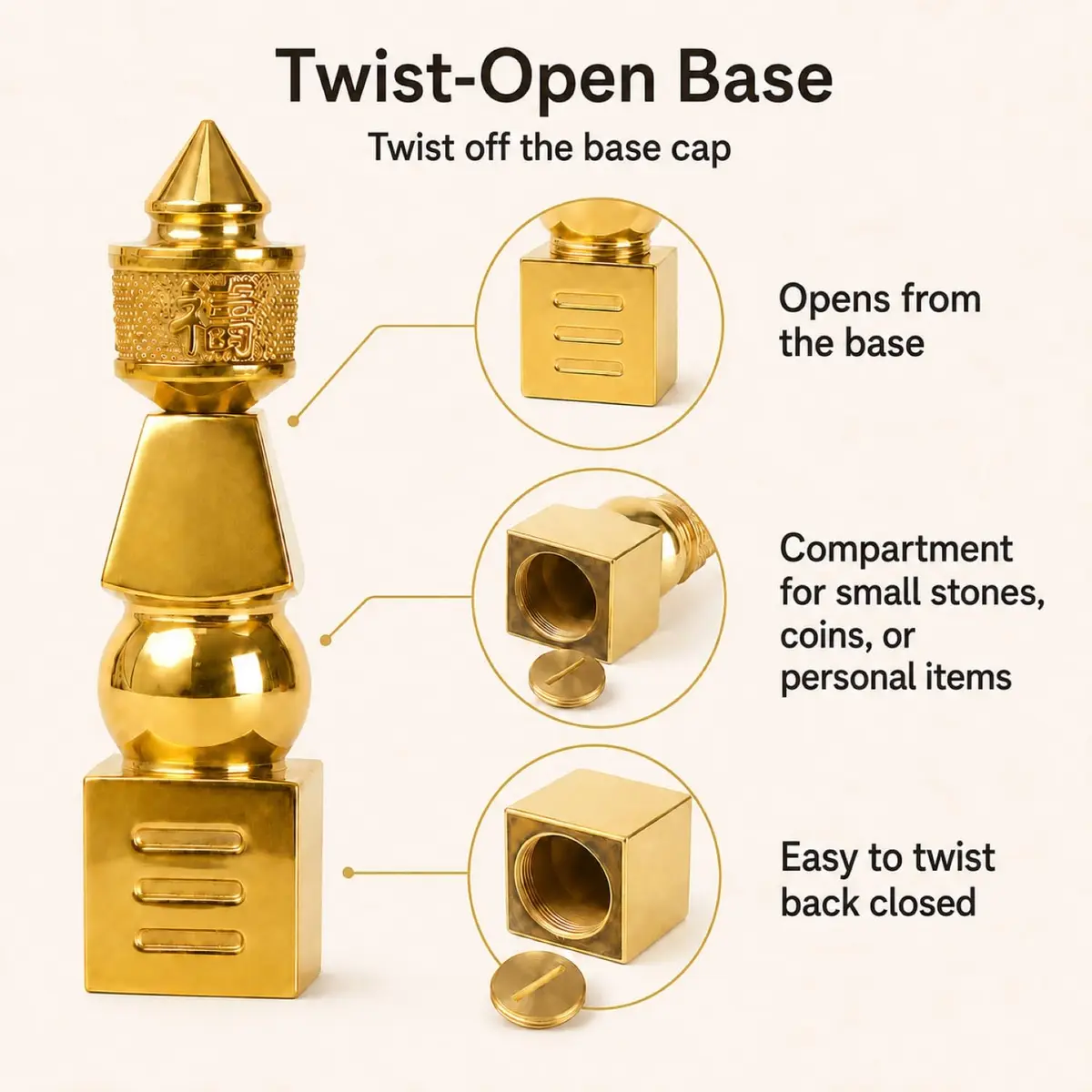 I-MART 5 Element Pagoda Feng Shui Decor 15.2 cm (6-inch) | Brass with Polished Gold-Tone Finish - view 4