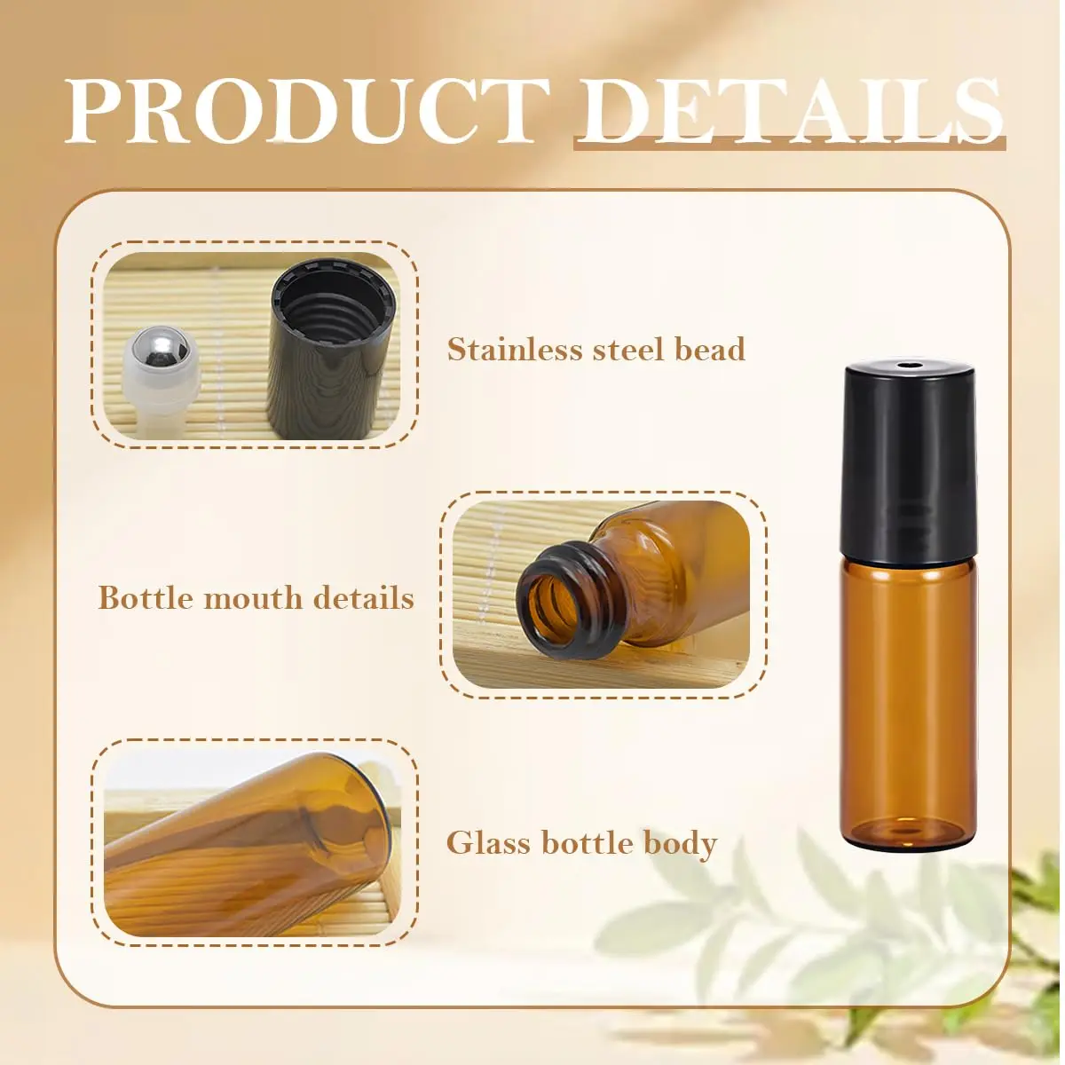 ericotry 5ml Amber Glass Roller Bottles (24-Pack) | Protects Oils from UV Rays - view 3