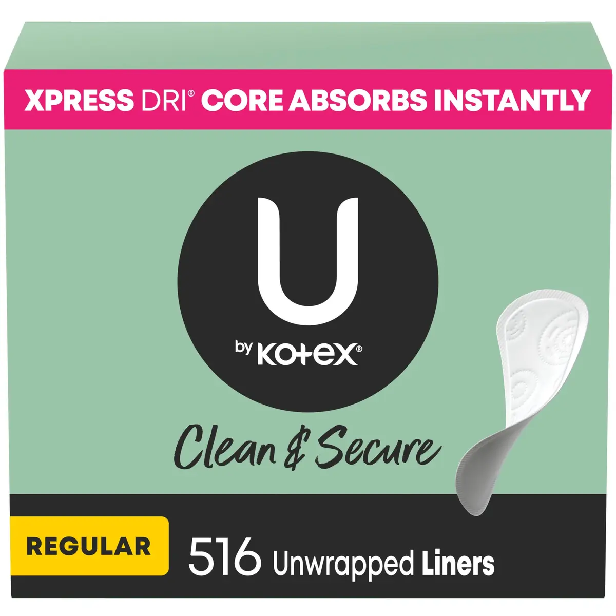 U by Kotex Panty Liners, Light Absorbency, Regular Length, 516 Count | Breathable & Hypoallergenic - main product image