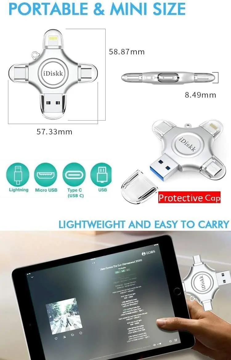 iDiskk 128GB MFi Certified iPhone Flash Drive 128GB (4.25 in x 2.25 in x 0.33 in) | Universal 4-in-1 Photo Stick for iPhone, iPad, Android, Mac - view 5