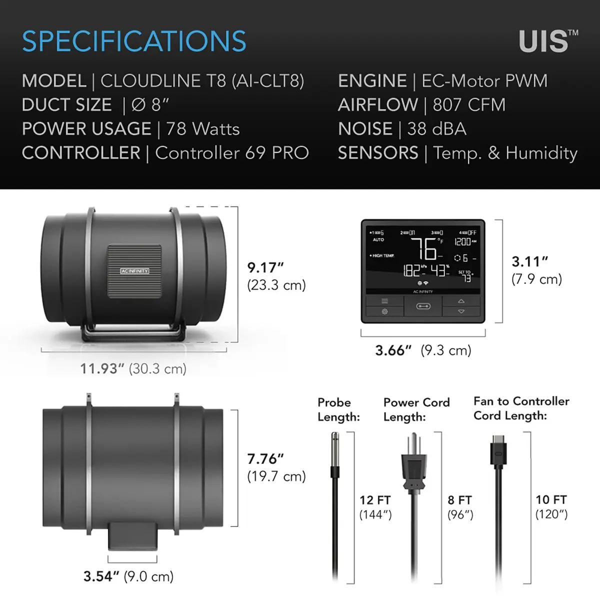 AC Infinity CLOUDLINE T8 8” Inline Duct Fan with WiFi Control | Quiet, Energy-Efficient Ventilation for Hydroponics & Grow Rooms - view 6