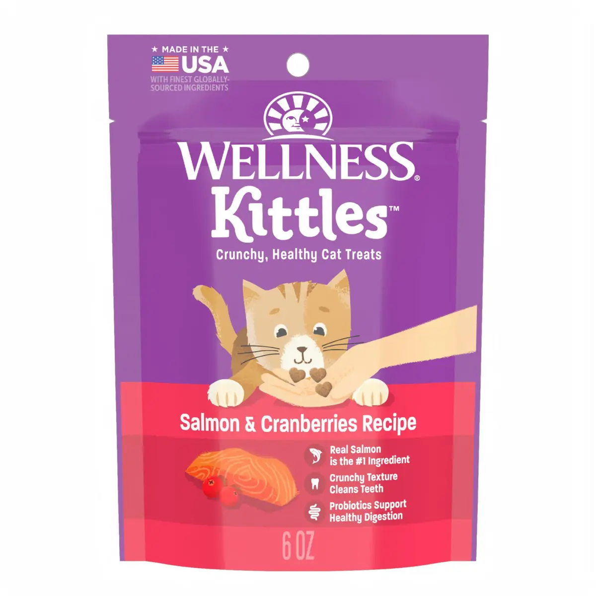 Wellness Kittles Crunchy Cat Treats Salmon & Cranberries Flavor 170g (6 oz) | Grain-Free Dental Snack - main product image
