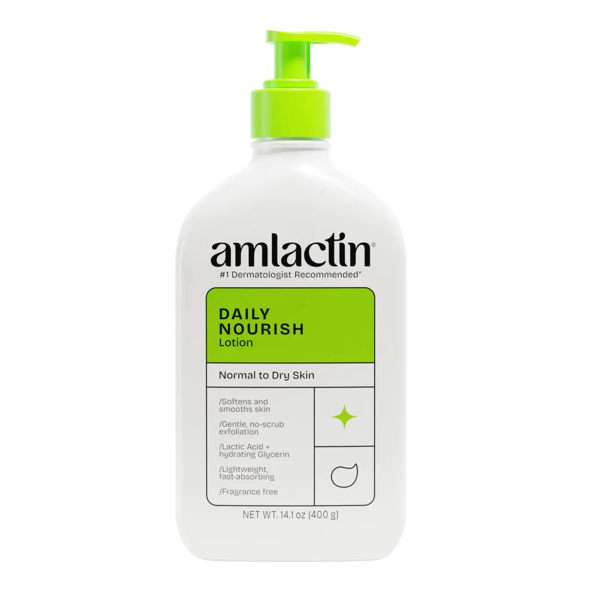 AmLactin Daily Nourish Body Lotion 400ml (14.1 oz) | Exfoliates & Moisturizes for Dry Skin - main product image