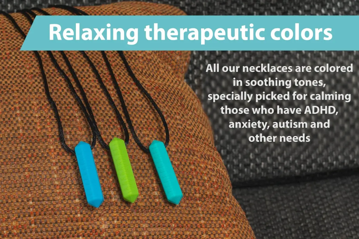 Tilcare Chew Chew Crayon Sensory Necklace Set – Ocean Blue 3-Pack | Safe Silicone Chewy Toy for Kids & Adults - view 2