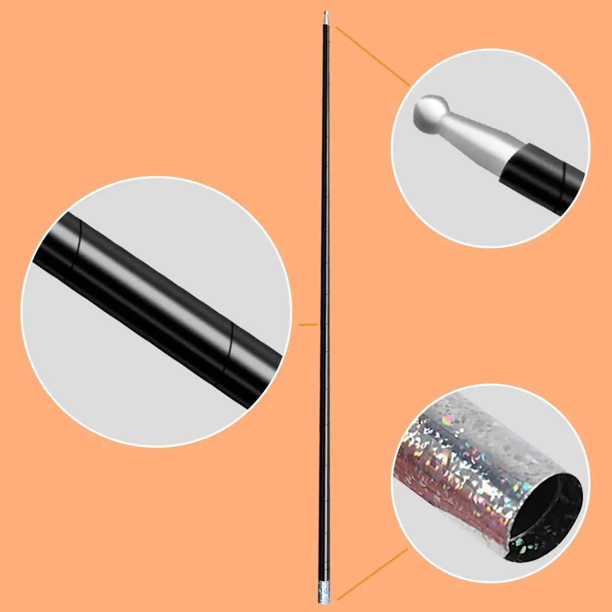 OUERMAMA Black Metal Appearing Cane 1.1 Meter (43.3 Inches) | Professional Stage Magic Trick with Tutorial - view 4