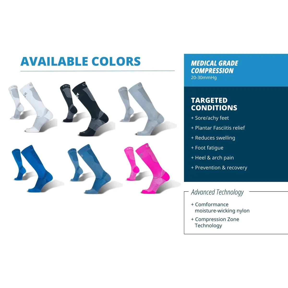OS1st FS4 Compression Bracing Plantar Fasciitis Socks | Relieves Heel Pain & Improves Circulation (US, Large, Blue) - view 6