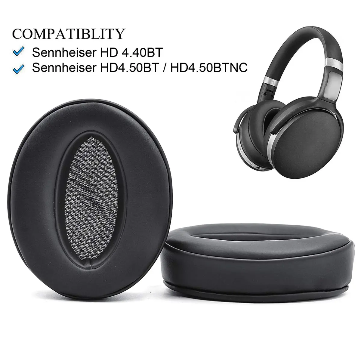 defean Replacement Earpads for Sennheiser HD 4.50BT, HD 4.40BT, HD 4.30G, HD 450BT, HD 350BT Headsets (Black, 2-Pack) - view 5