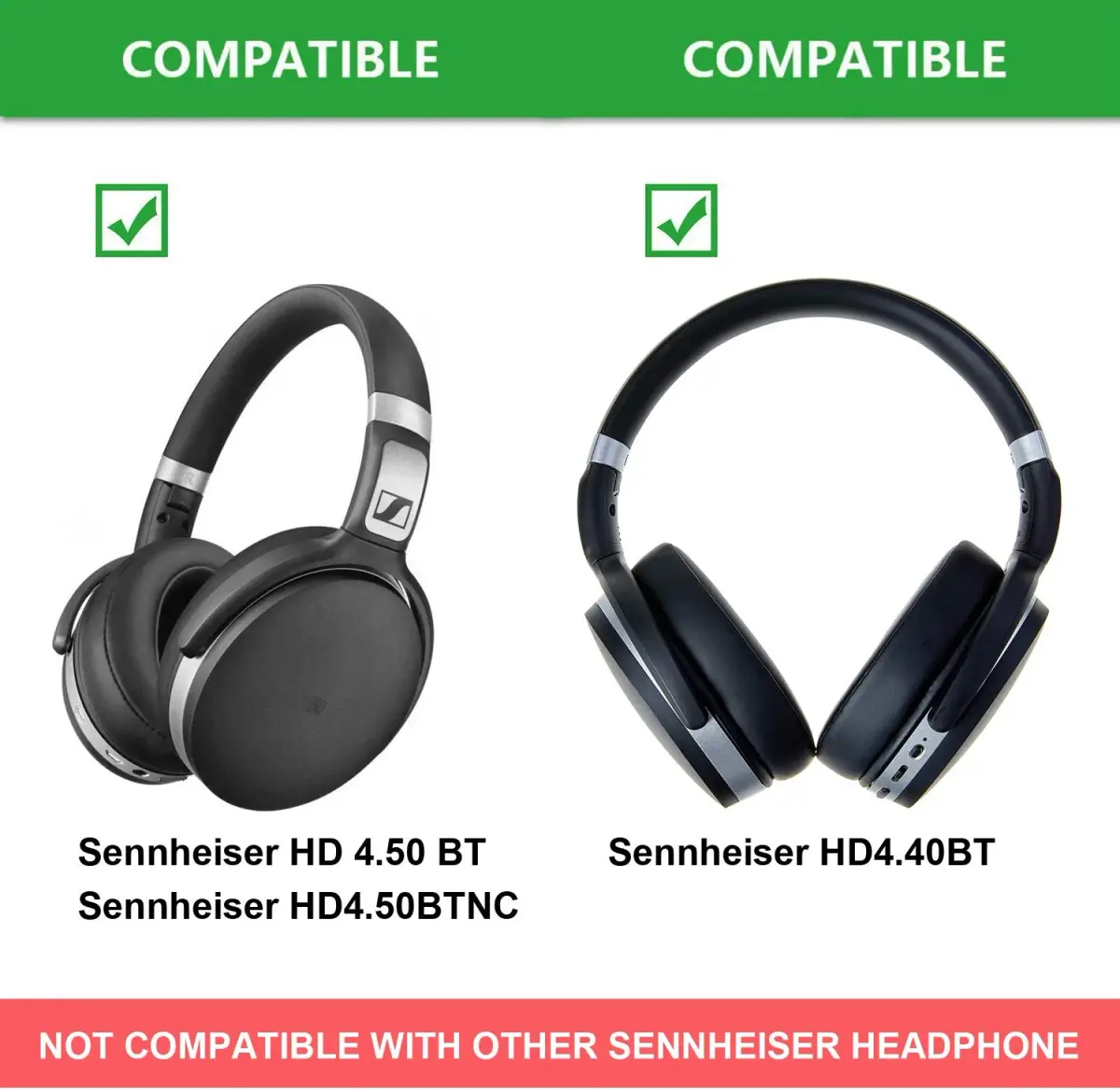 defean Replacement Earpads for Sennheiser HD 4.50BT, HD 4.40BT, HD 4.30G, HD 450BT, HD 350BT Headsets (Black, 2-Pack) - view 2