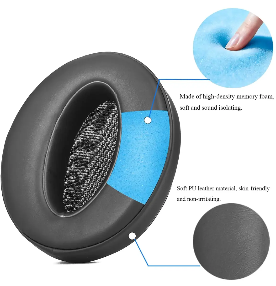 defean Replacement Earpads for Sennheiser HD 4.50BT, HD 4.40BT, HD 4.30G, HD 450BT, HD 350BT Headsets (Black, 2-Pack) - view 3