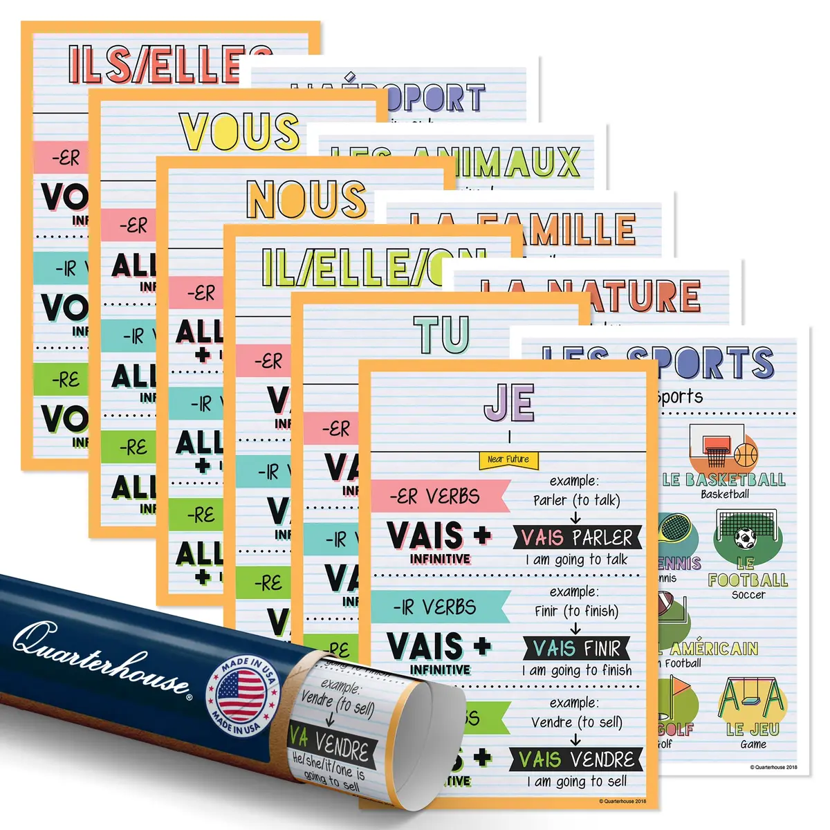 Quarterhouse French Verbs & Vocabulary Posters Set E | Classroom Decor for French Learning (70-120 chars) - main product image